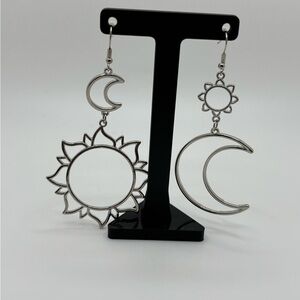 Silver Sun and Moon Dangle Earrings
